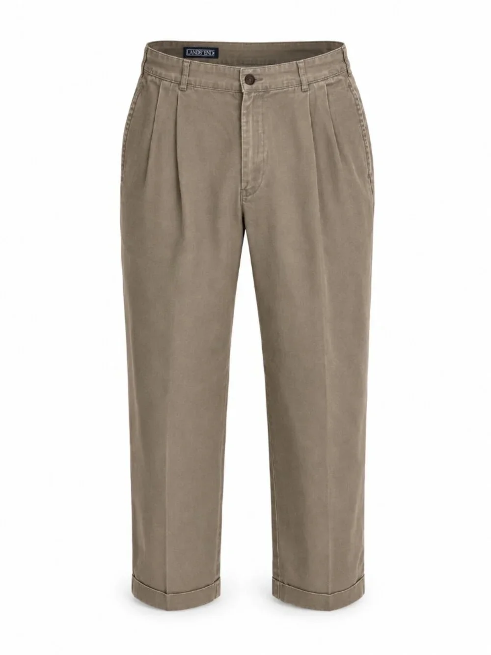 Lands' End pleated front cuffed chinos in khaki size 32 waist and 27 inseam